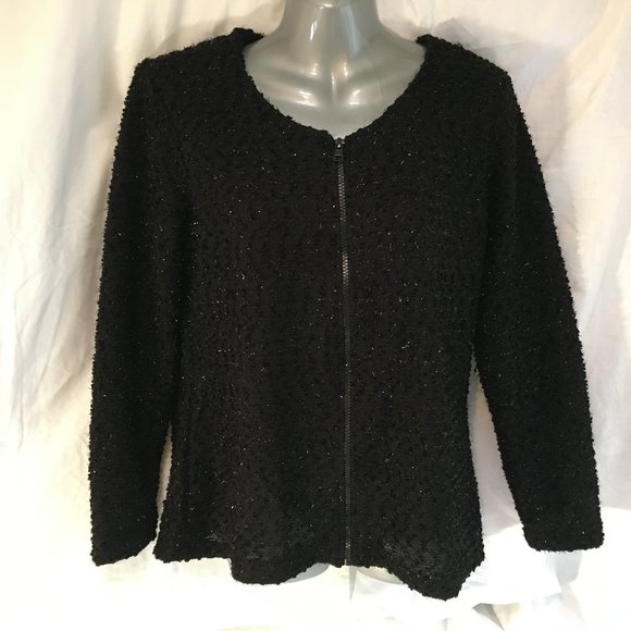 Jacket Fiori M Women's Black Sparkle Dress Evening Zipper Size Medium - Picture 1 of 16